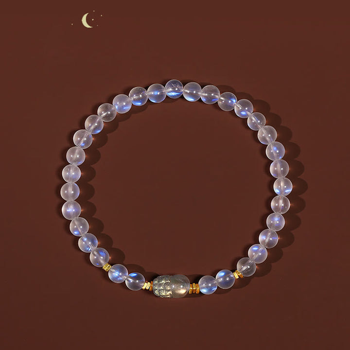 Bracelet de guérison PiXiu en pierre de lune naturelle en argent sterling 925 plaqué or avec Buddha Stones