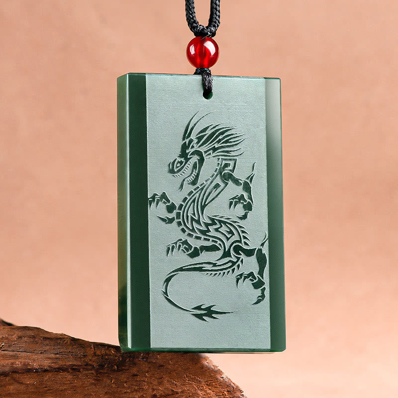 Collier pendentif gravé avec dragon en jade cyan Hetian Buddha Stones - Jade cyan Hetian (Succès ♥ Guérison) - image 1