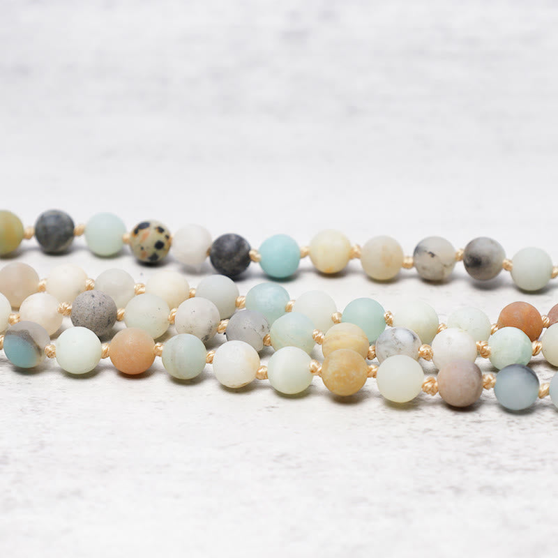 Bracelet Mala à pampilles en 108 perles d'amazonite de Buddha Stones