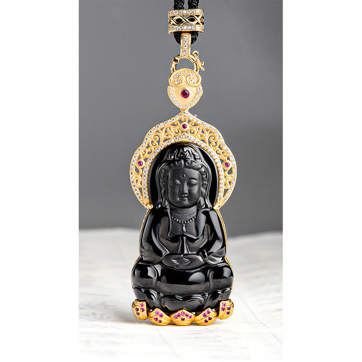 Collier pendentif en argent sterling 925 Buddha Stones en jade noir naturel Kwan Yin Avalokitesvara - image 8