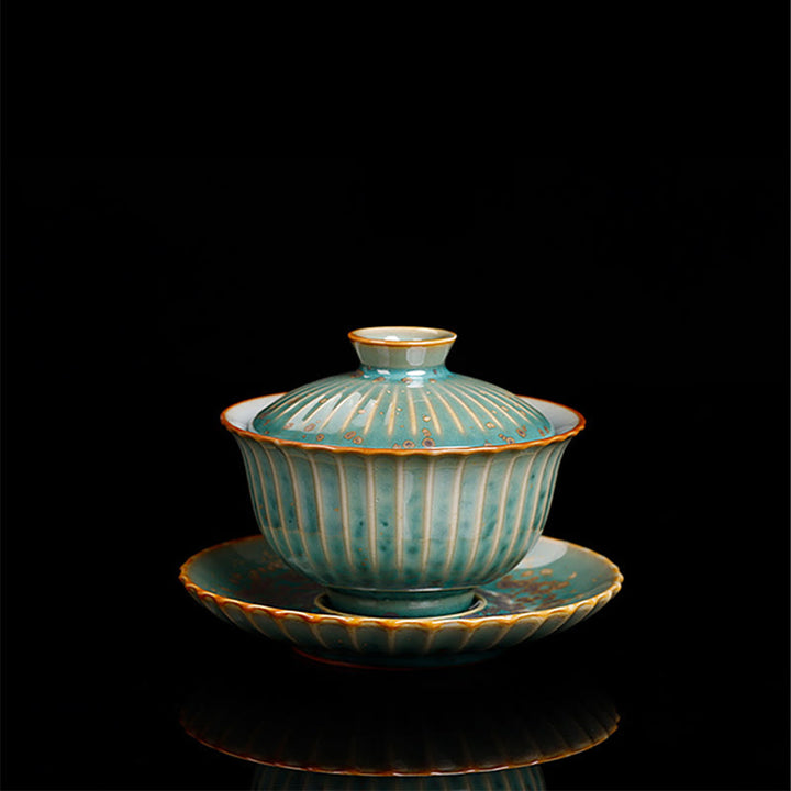 Buddha Stones Rétro Glaçure Changement De Four En Céramique Gaiwan Sancai Tasse À Thé Kung Fu Tasse À Thé Et Soucoupe Avec Couvercle