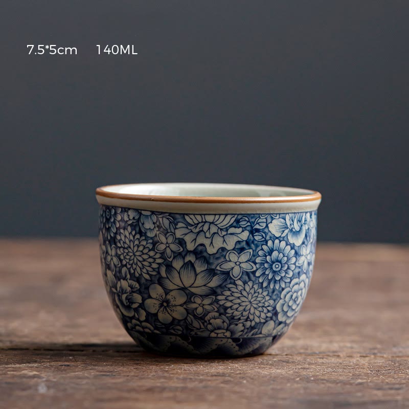 Tasse à thé en céramique motif Buddha Stones Lotus bleu Fleur de pêcher Chrysanthème Tasses à thé Kung Fu