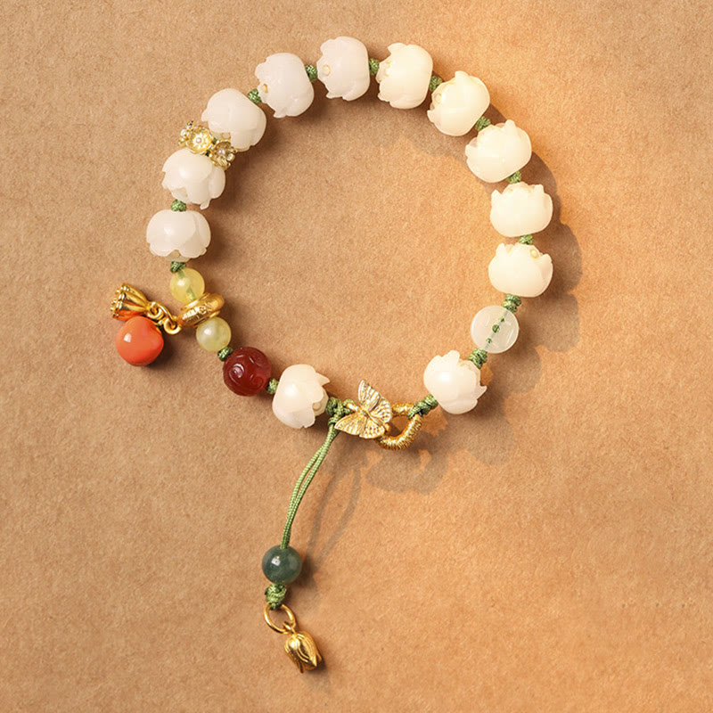 Bracelet d'harmonie et de paix en perles de citrouille et de lotus en Buddha Stones naturelles