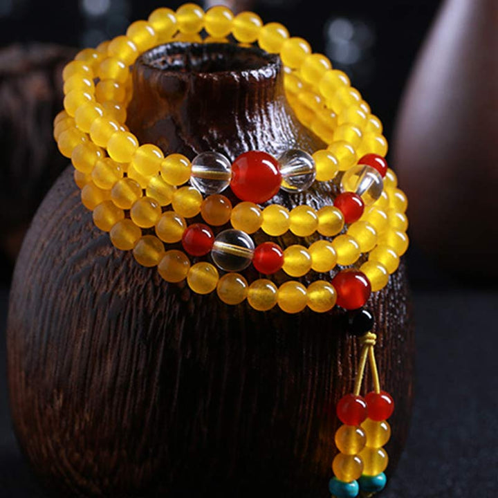 Bracelet Mala 108 perles en calcédoine jaune Buddha Stones Harmony