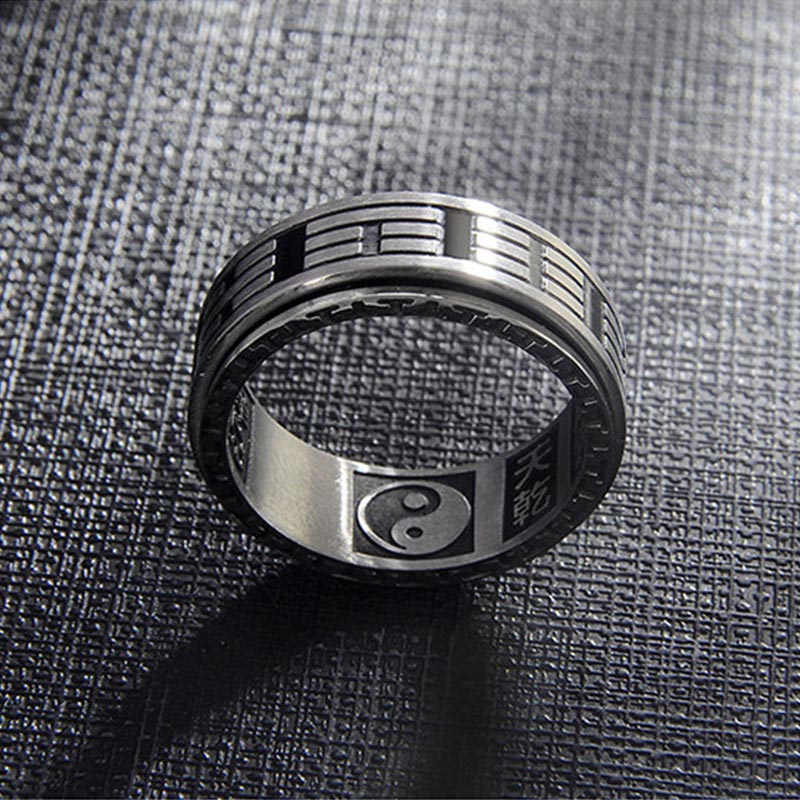 Buddha Stones Bagua Yin Yang titane acier Balance anneau rotatif