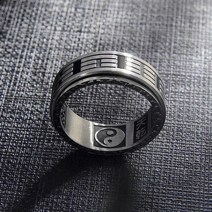 Buddha Stones Bagua Yin Yang titane acier Balance anneau rotatif