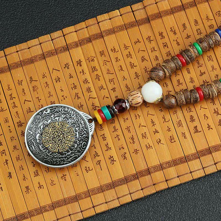 Collier pendentif en bois Vajra Buddha Stones tibétaines Om Mani Padme Hum et rotation de la roue de prière - image 24