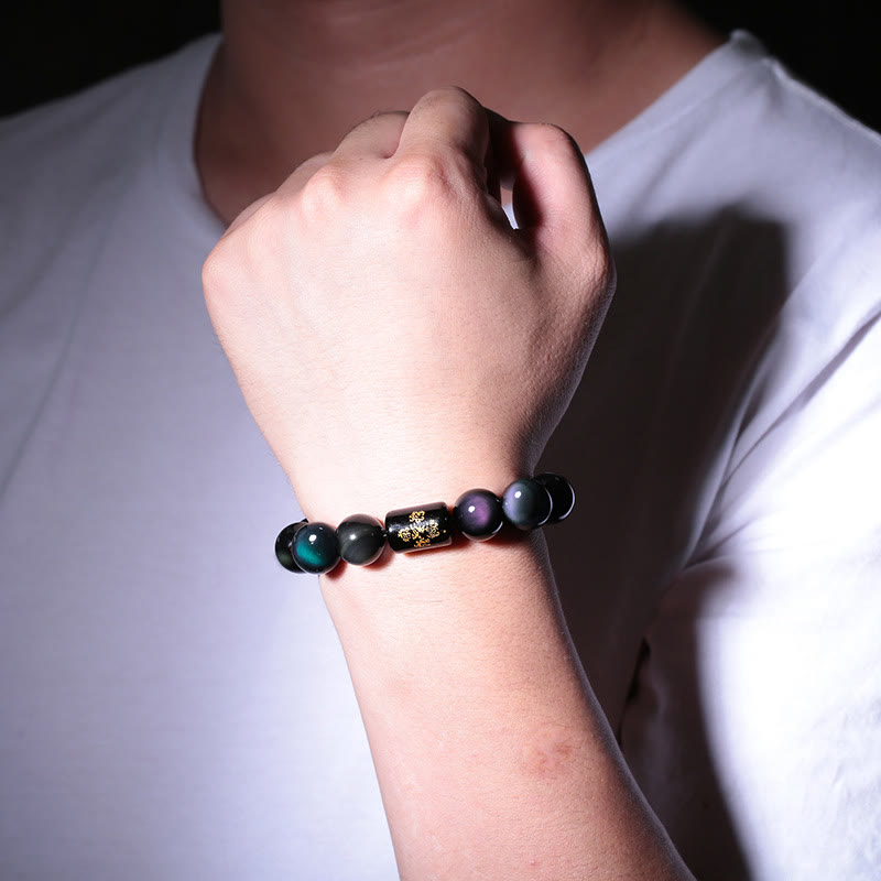 Bracelet de transformation positive en obsidienne arc-en-ciel naturelle de Buddha Stones