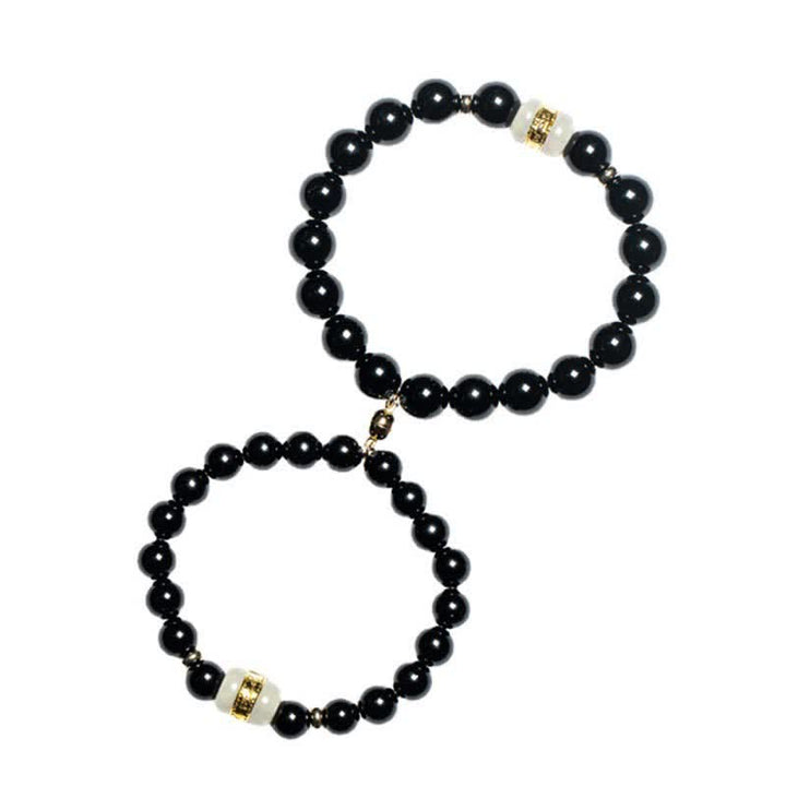 Bracelet magnétique pour couple en obsidienne Buddha Stones et jade Om Mani Padme Hum