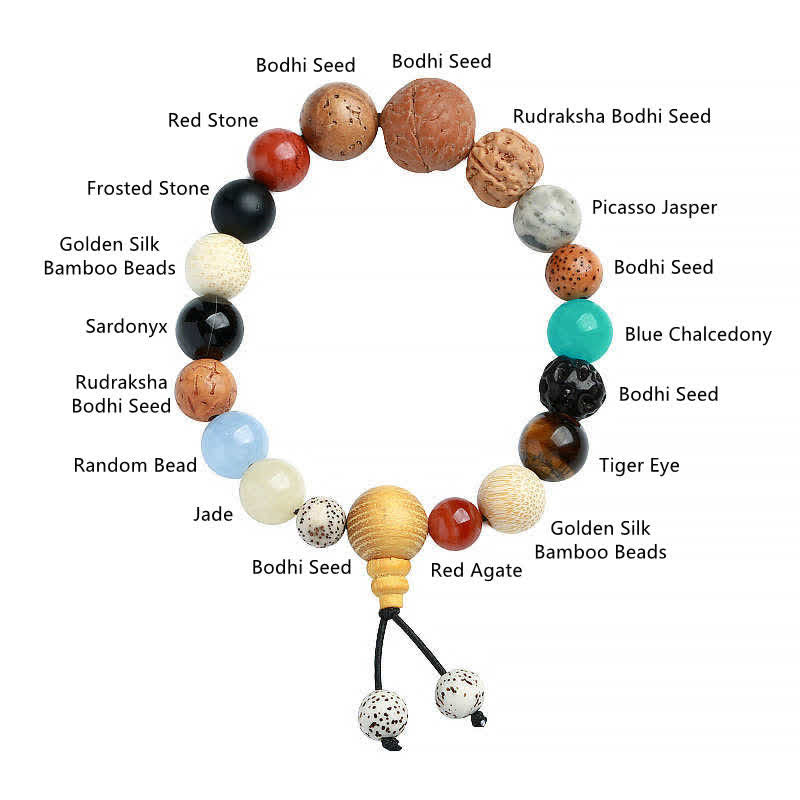 Bracelet Mala en Buddha Stones et graines d'agate Bodhi, sagesse et harmonie