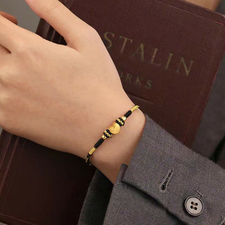 Bracelet tressé fait main en Buddha Stones tibétain avec cœur d'amour et nœud King Kong