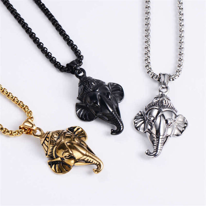 Collier pendentif de protection en acier titane éléphant Ganesh Ganpati - image 6
