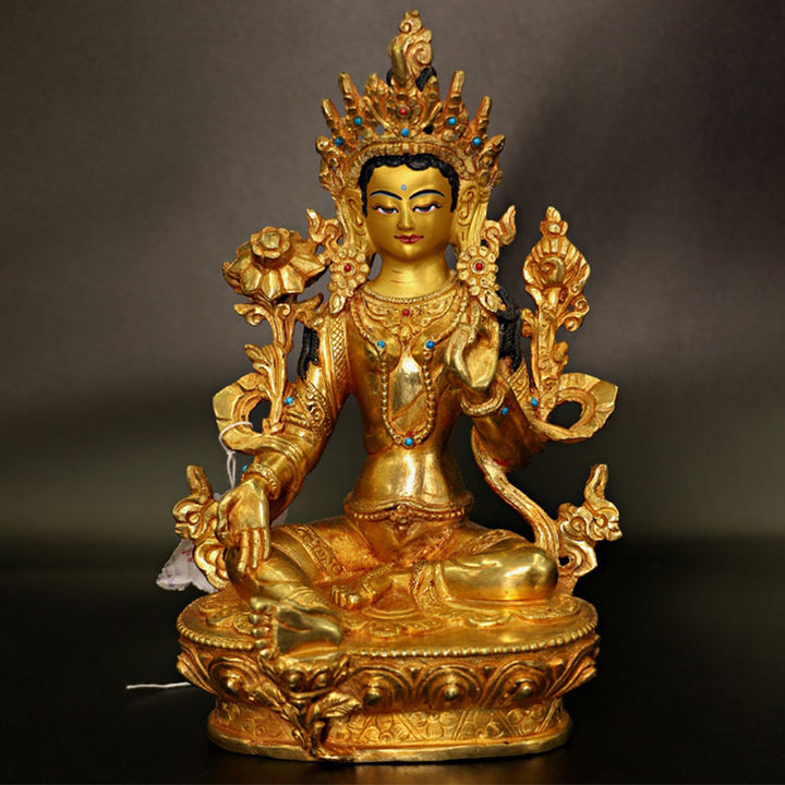 Statue de protection en cuivre plaqué or du Bodhisattva Tara Chenrezig Avalokitesvara à quatre bras - image 0