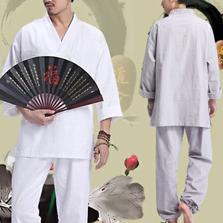 Ensemble de vêtements de yoga pour homme Buddha Stones, méditation, prière, col en V, coton et lin, pratique spirituelle zen - image 18