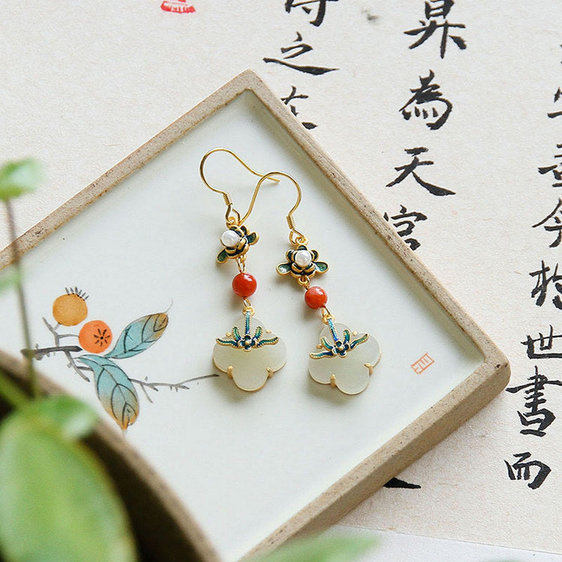 Boucles d'oreilles en cuivre et jade porte-bonheur trèfle à quatre feuilles Buddha Stones