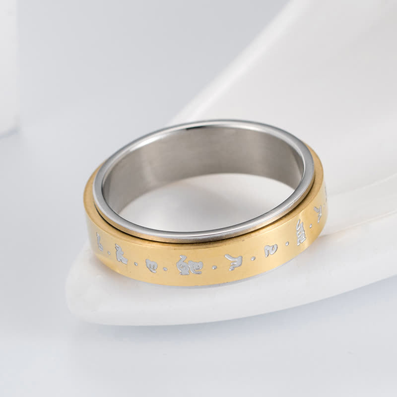 Bague rotative d'équilibre en acier titane avec mantra Buddha Stones