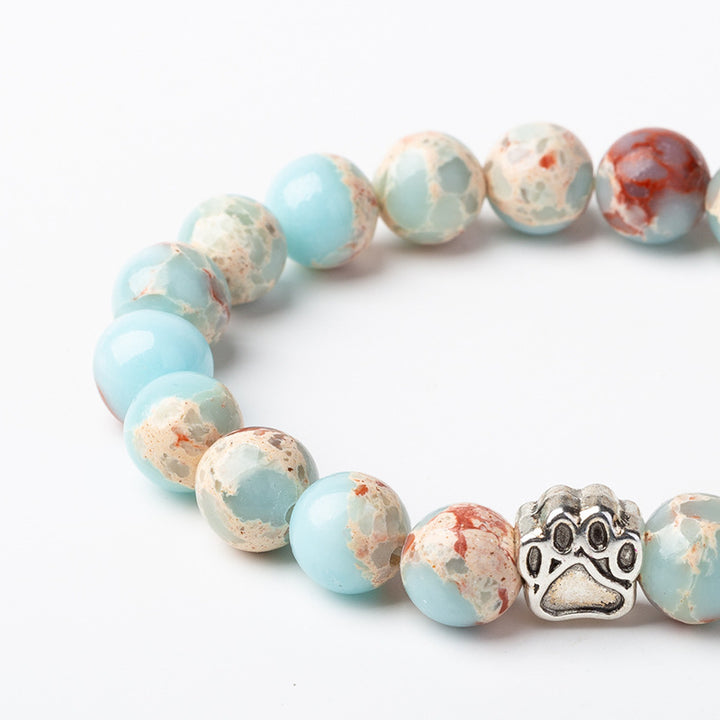 Bracelet de calme positif en agate indienne et agate verte avec patte de chien