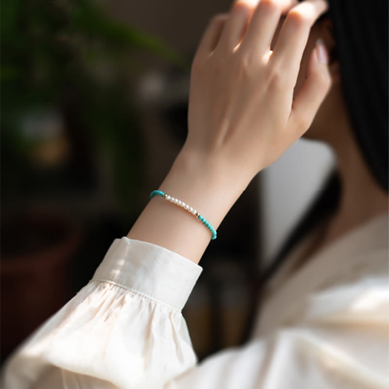 Bracelet en perles de turquoise naturelles en argent sterling 925 de Buddha Stones