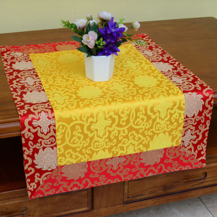Chemin de table en brocart avec motif de fleur de dragon Vajra et symboles de bon augure