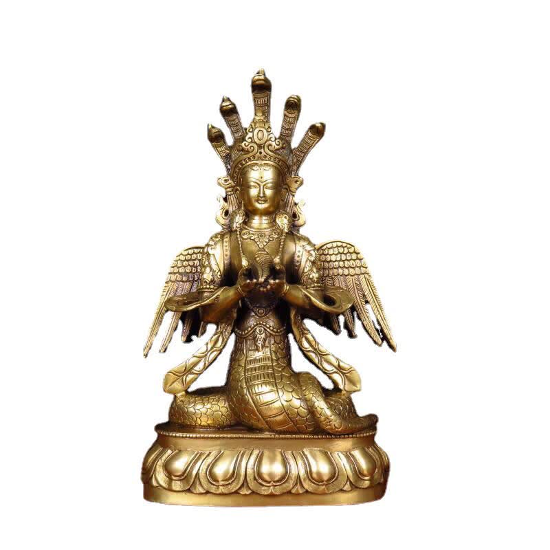 Statue décorative en cuivre de protection de la fée serpent Bodhisattva Nuwa