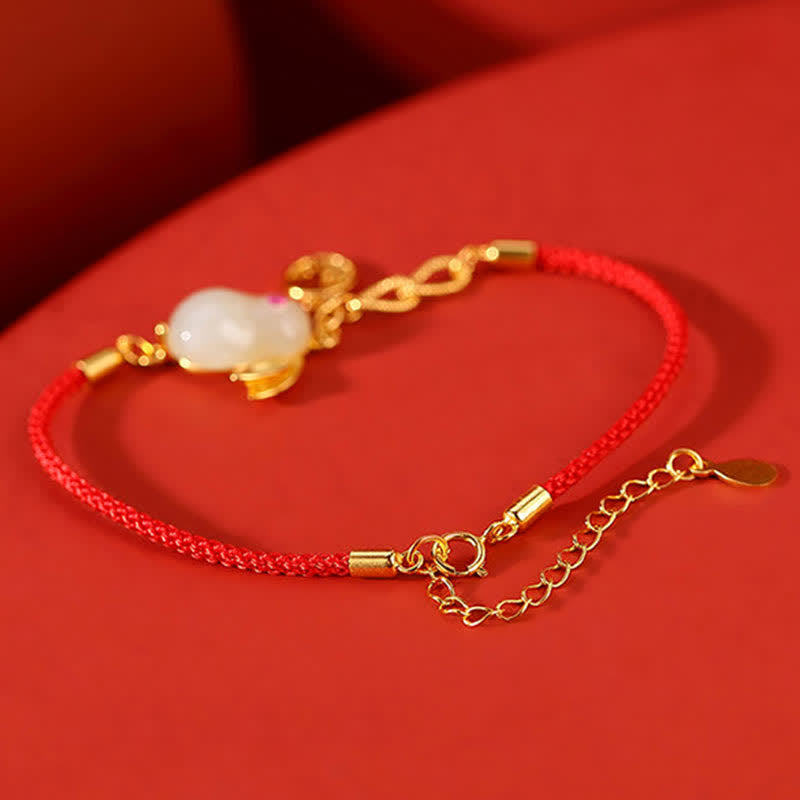 Bracelet en argent sterling 925 avec cordon rouge et jade blanc Hetian de l'année du lapin