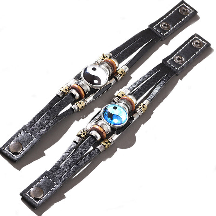 Bracelet d'équilibre en cuir Yin Yang Buddha Stones