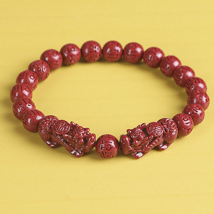 Bracelet de perles de chance et de richesse en Buddha Stones Double PiXiu Cinabre Om Mani Padme Hum