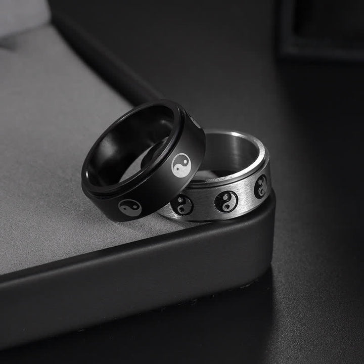 Bague rotative d'équilibre en acier titane avec Buddha Stones Yin Yang