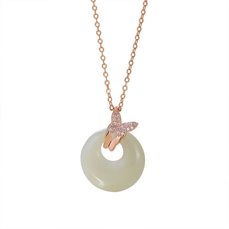 Collier pendentif porte-bonheur papillon en argent sterling 925 Buddha Stones en jade Hetian naturel et zircon