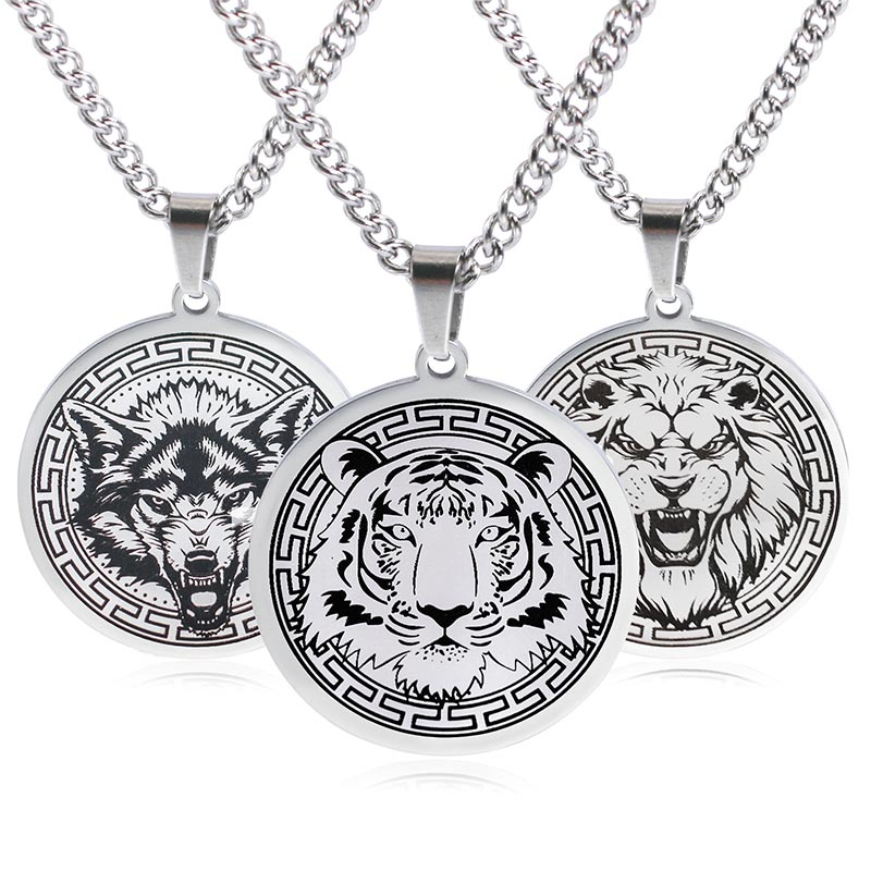 Collier pendentif de protection en acier titane avec Buddha Stones et animaux