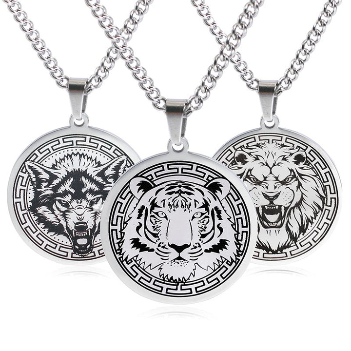 Collier pendentif de protection en acier titane avec Buddha Stones et animaux
