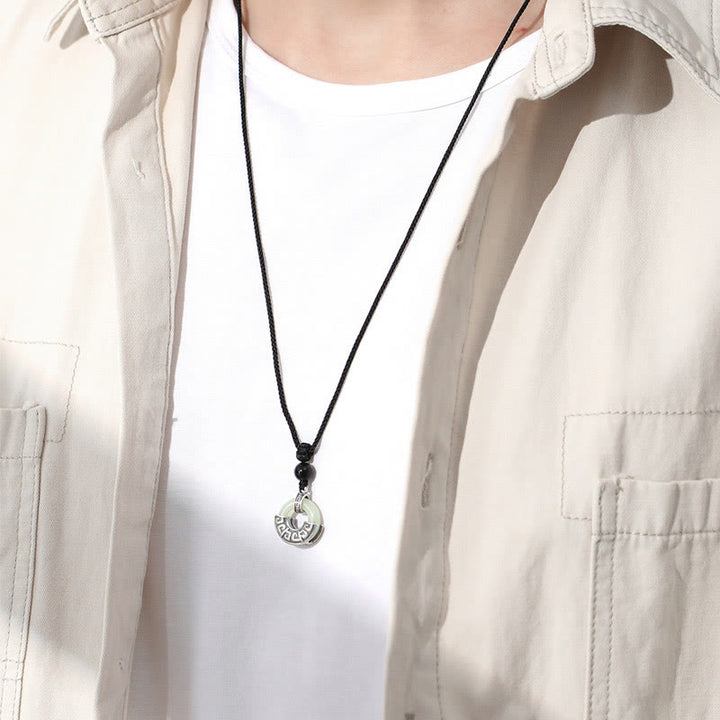 Collier Buddha Stones Argent Sterling 925 Jade Hetian Naturel Boucle de Paix Prospérité Pendentif