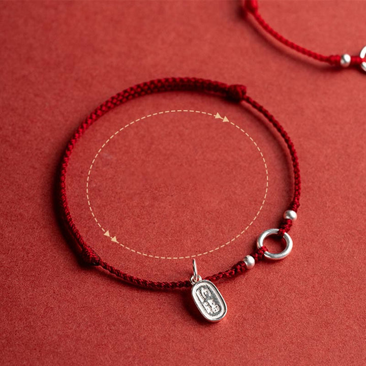 Bracelet en argent sterling 925 avec Buddha Stones et cordon rouge porte-bonheur, paix, joie, lotus, paix