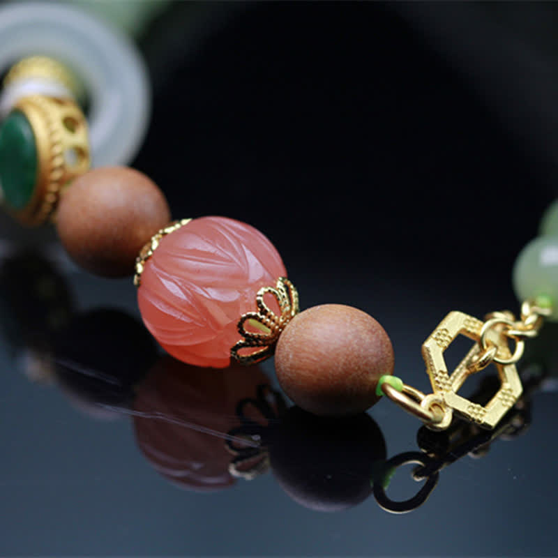 Bracelet d'abondance porte-bonheur en jade Hetian naturel, ambre, lotus, agate rouge