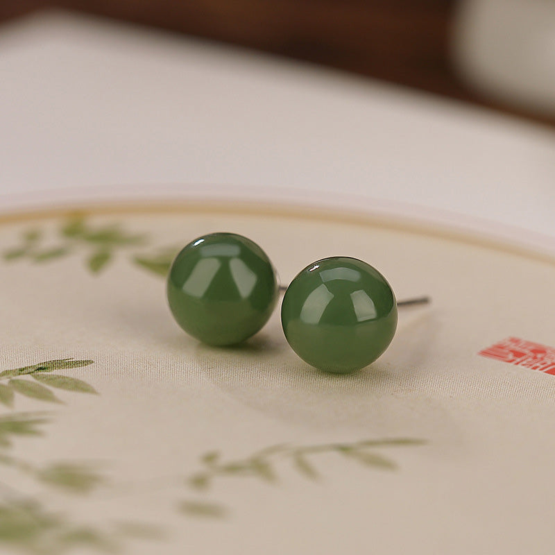 Boucles d'oreilles à tige en argent sterling 925 Buddha Stones et jade cyan rond