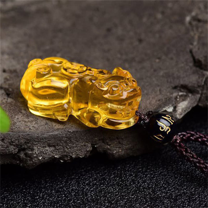 Collier pendentif de richesse en Buddha Stones FengShui Citrine PiXiu