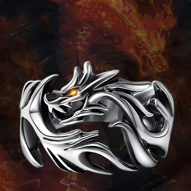 Bague ajustable avec force de protection et motif dragon et Buddha Stones - image 0