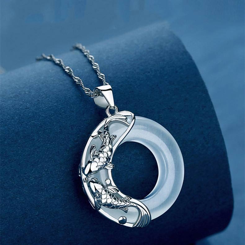 Collier porte-bonheur Koi en jade blanc naturel Buddha Stones