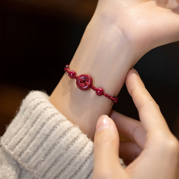 Bracelet de cheville en corde de bénédiction avec breloque en cinabre faite à la main en Buddha Stones