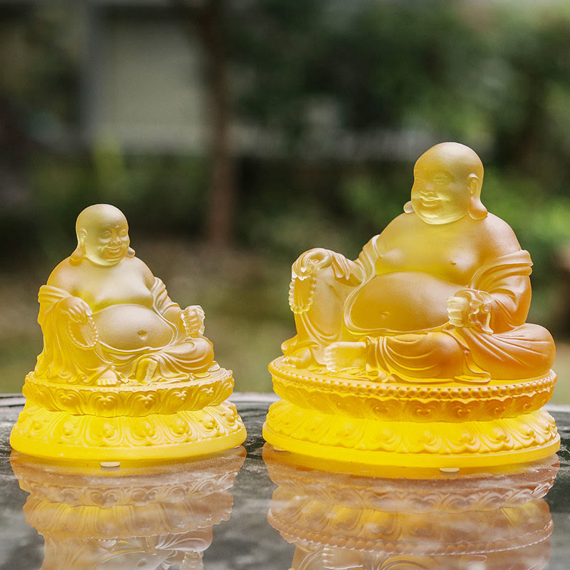 Buddha Stones Figurine de Bouddha rieur faite à la main Pièce d'art en cristal Liuli Statue de richesse Décoration de la maison - image 1