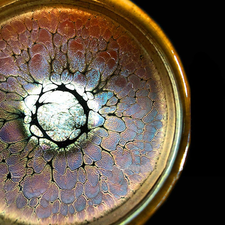 Tasse à thé en céramique chinoise Jianzhan avec motif de taches dorées et Buddha Stones , tasse à thé Kung Fu avec boîte cadeau
