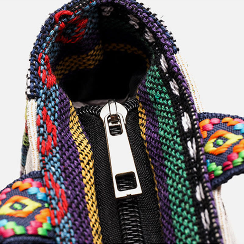Sac fourre-tout en toile brodé de grande capacité avec Buddha Stones, éléphant et papillon