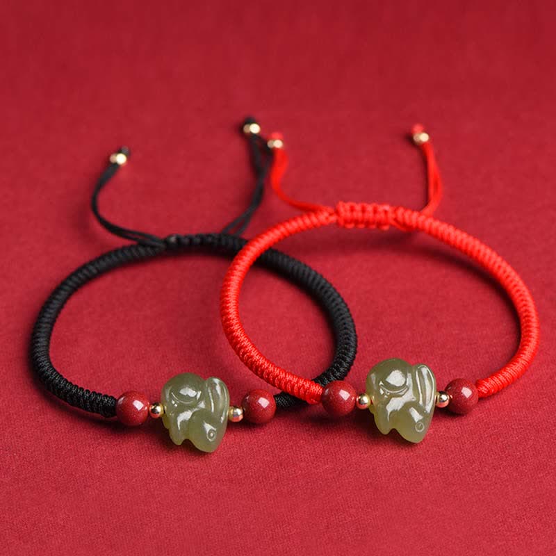 Bracelet en fil d'abondance en perles de cinabre et de jade Hetian Année du lapin