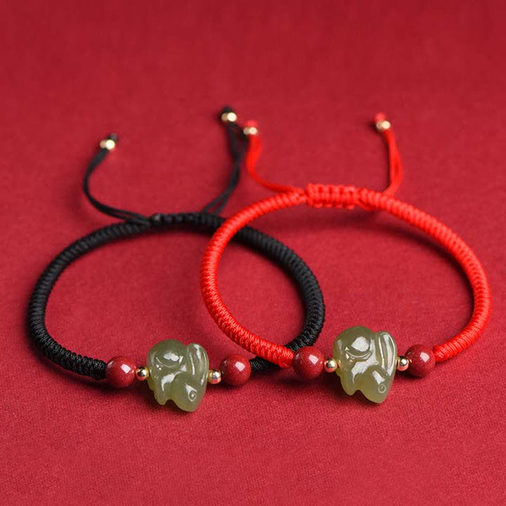 Bracelet en fil d'abondance en perles de cinabre et de jade Hetian Année du lapin
