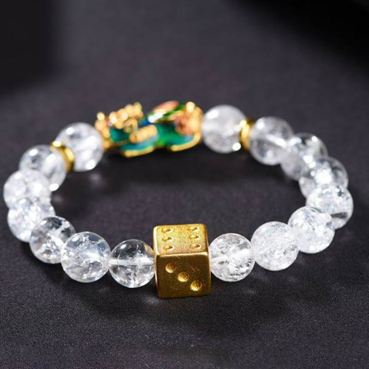 Bracelet de richesse en dés de cristal blanc Pixiu à changement de couleur de Buddha Stones