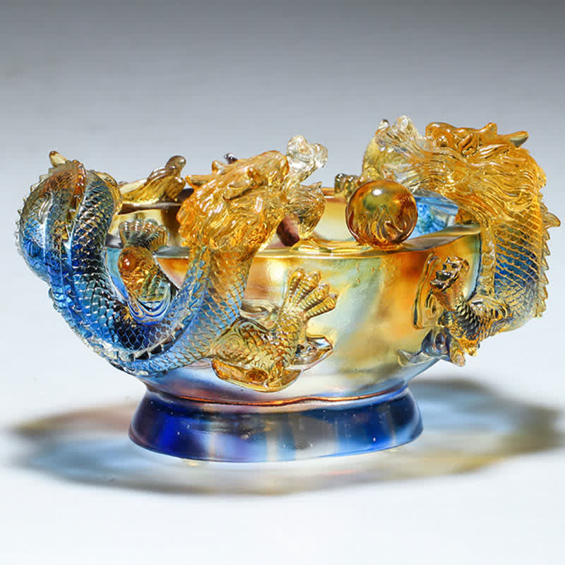 Buddha Stones Feng Shui Zodiaque chinois Dragon Fait à la main Pièce d'art en cristal Liuli Protection Décoration de bureau à domicile