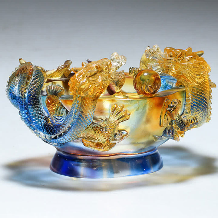 Buddha Stones Feng Shui Zodiaque chinois Dragon Fait à la main Pièce d'art en cristal Liuli Protection Décoration de bureau à domicile