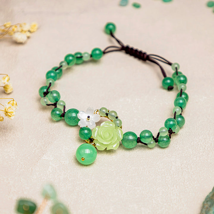 Buddha Stones Succès financier Jade Tissage tressé Prospérité Abondance Bracelet de cheville