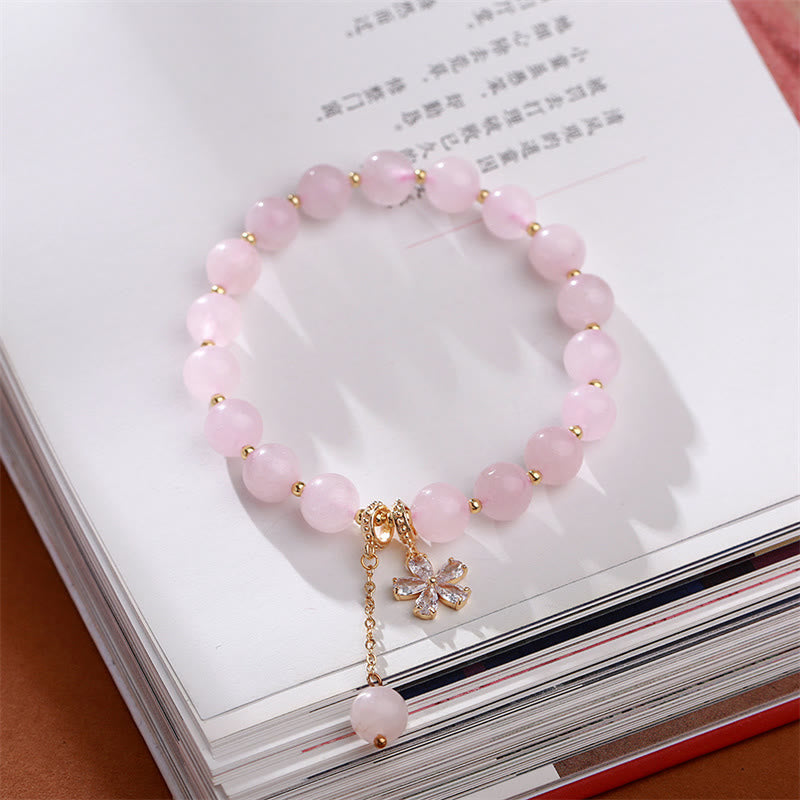 Bracelet d'amour en cristal rose naturel avec fleur de prunier