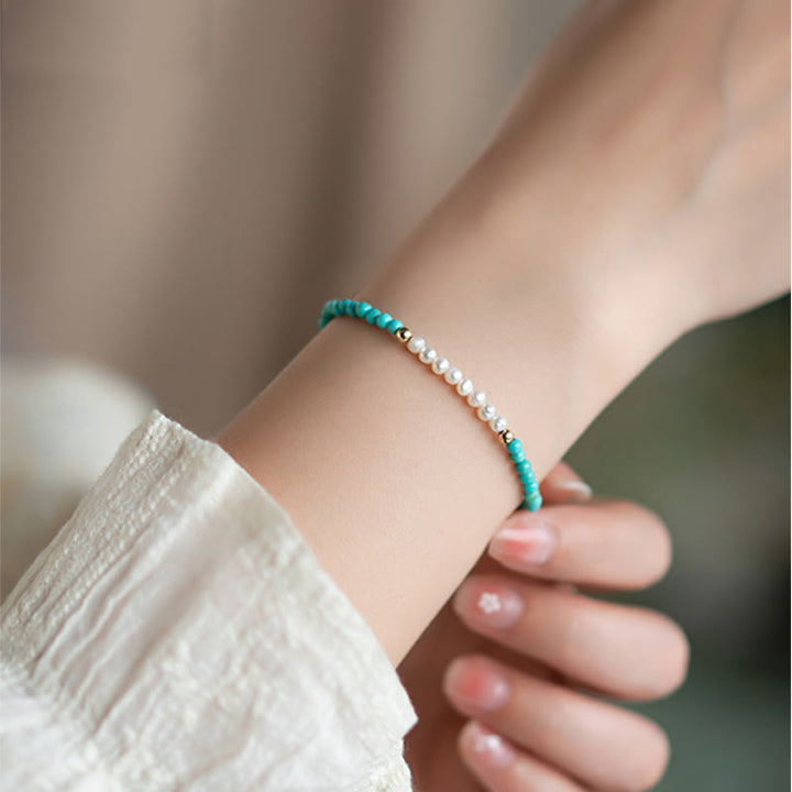 Bracelet en perles de turquoise naturelles en argent sterling 925 de Buddha Stones - image 1